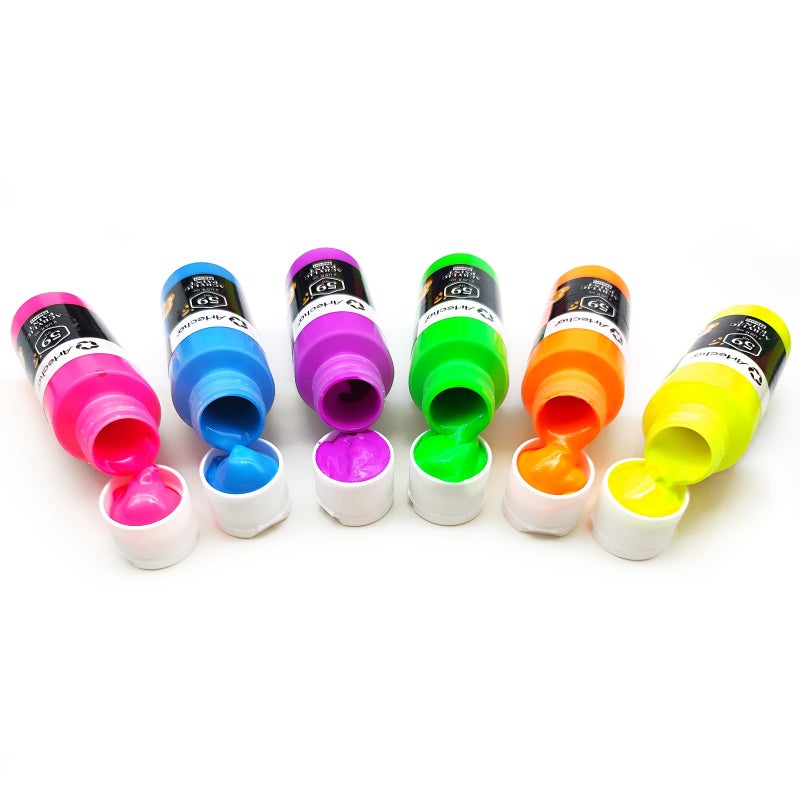 Artecho Neon Paint 6 Colors, 60 ml / 2 oz Acrylic Paint for Decoration, Art Painting, Outdoor and Indoor Art Craft, Supplies for Canvas, Rock, Wood, Waterproof Rich Pigments - Image 5